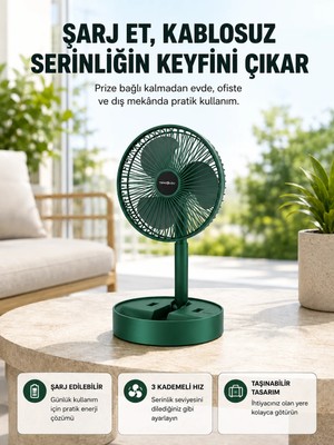 Elif Asya Ceyiz Tekstil Katlanabilir Şarjlı Mini Fan 3 Kademeli Hız Ayarlı Taşınabilir