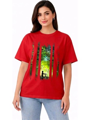 Vodexa Ünisex Oversize T-Shirt Ormanda Baskılı %100 Pamuk Tişört Rahat Kalıp