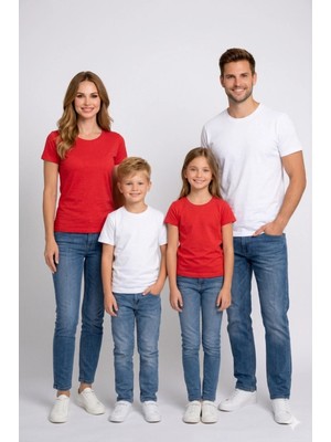 Vodexa Aile Çocuk Kombin Oversize Tişört Twin T-Shirt Karışık Ailece Sade Baskılı (Tekli Satılmaktadır)