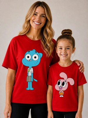 Vodexa Anne Çoçuk Oversize Tişört Kombin Twin T-Shirt %100 Pamuk Rahat Kalıp (Tekli Olarak Satılmaktadır)