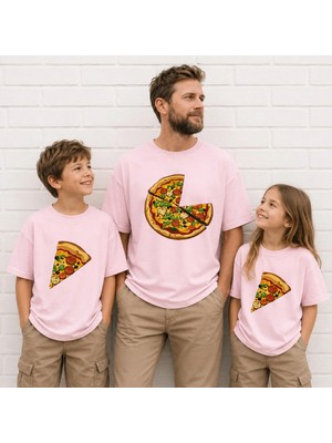 Vodexa Baba Kız.erkek Çocuk Oversize Tişört – Twin T-Shirt Pizzadilimi Baskılı (Ürünler Tekli)