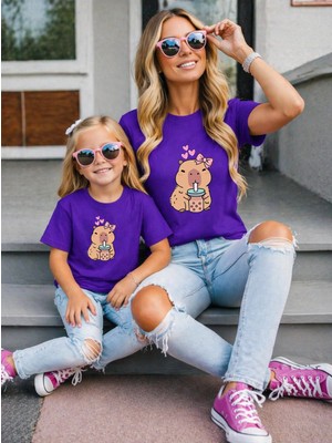 Vodexa Anne Kız Kombin Oversize Tişört Twin T-Shirt %100 Pamuk Rahat Kalıp