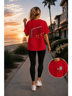 Vodexa Unisex Oversize Tennis Baskılı T-Shirt %100 Pamuk Tenis Temalı Rahat Kalıp Kısa Kollu Tişört