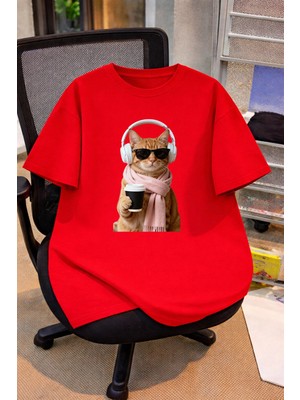 Vodexa Oversize Çocuk Genç Tişört %100 Pamuk Baskılı Rahat Kalıp Günlük Şık T-Shirt