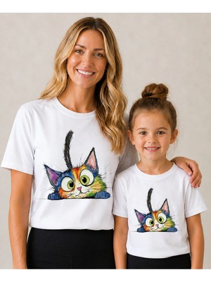 Vodexa Anne Çoçuk Oversize Tişört Kombin Twin T-Shirt %100 Pamuk Rahat Kalıp (Tekli Olarak Satılmaktadır)
