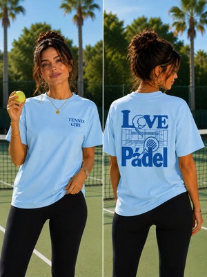 Vodexa Unisex Oversize Tennis Baskılı T-Shirt %100 Pamuk Tenis Temalı Rahat Kalıp Kısa Kollu Tişört