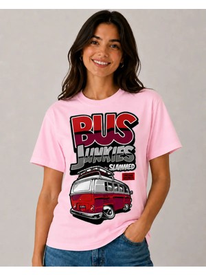 Vodexa Ünisex Oversize T-Shirt Bus Baskılı %100 Pamuk Tişört Rahat Kalıp
