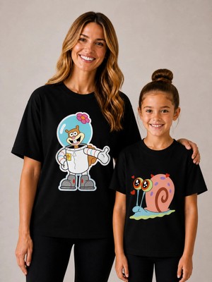 Vodexa Anne Çoçuk Oversize Tişört Kombin Twin T-Shirt %100 Pamuk Rahat Kalıp (Tekli Olarak Satılmaktadır)