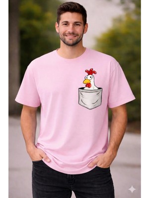Vodexa Ünisex Oversize T-Shirt Horoz Baskılı %100 Pamuk Tişört Rahat Kalıp