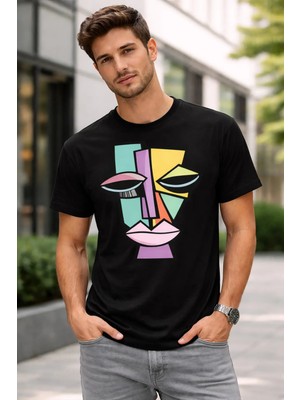 Vodexa Ünisex Oversize T-Shirt Boyalı Yüz Baskılı %100 Pamuk Tişört Rahat Kalıp