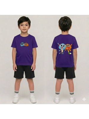 Vodexa Erkek-Kız Çocuk Tişört ve Şort Takım %100 Pamuk Yazlık Rahat Kalıp Baskılı T-Shirt Çocuk Kombin