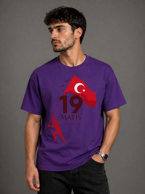Vodexa 19 Mayıs Gençlik Bayramı Ünisex Oversize T-Shirt Baskılı %100 Pamuk Tişört Rahat Kalıp