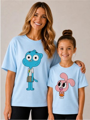 Vodexa Anne Çoçuk Oversize Tişört Kombin Twin T-Shirt %100 Pamuk Rahat Kalıp (Tekli Olarak Satılmaktadır)