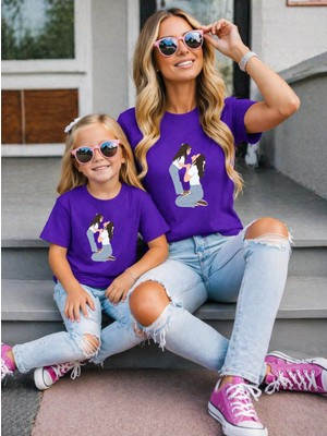 Vodexa Anne Kız Kombin Oversize Tişört Twin T-Shirt %100 Pamuk Rahat Kalıp