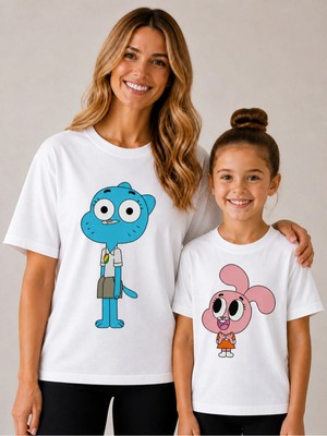 Vodexa Anne Çoçuk Oversize Tişört Kombin Twin T-Shirt %100 Pamuk Rahat Kalıp (Tekli Olarak Satılmaktadır)