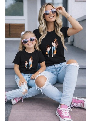 Vodexa Anne Kız Kombin Oversize Tişört Twin T-Shirt %100 Pamuk Rahat Kalıp