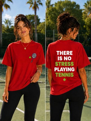 Vodexa Unisex Oversize Tennis Baskılı T-Shirt %100 Pamuk Tenis Temalı Rahat Kalıp Kısa Kollu Tişört
