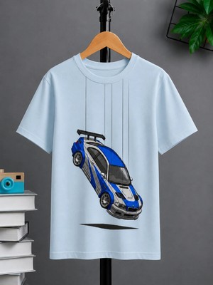 Vodexa Ünisex Oversize T-Shirt Asılı Araç Baskılı %100 Pamuk Tişört Rahat Kalıp