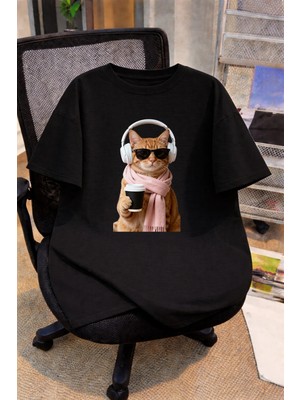 Vodexa Oversize Çocuk Genç Tişört %100 Pamuk Baskılı Rahat Kalıp Günlük Şık T-Shirt