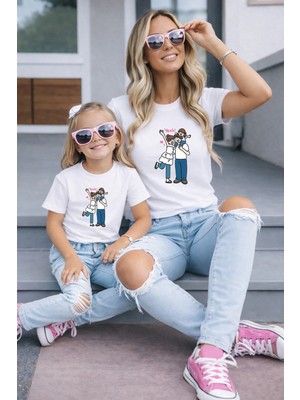 Vodexa Anne Kız Kombin Oversize Tişört Twin T-Shirt %100 Pamuk Rahat Kalıp