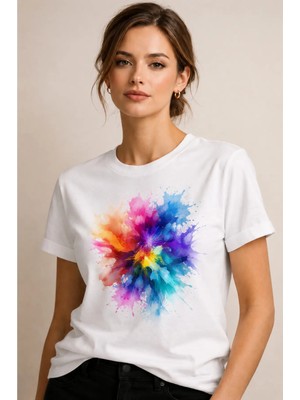 Vodexa Kadın Oversize T-Shirt Karışık Renkler Baskılı %100 Pamuk Tişört Rahat Kalıp