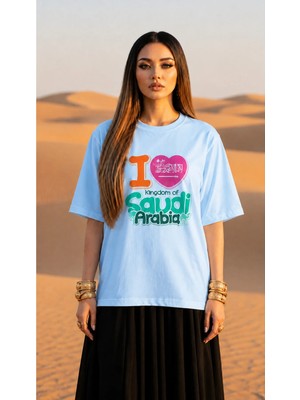 Vodexa Kadın Oversize T-Shirt Arabia Baskılı %100 Pamuk Tişört Rahat Kalıp