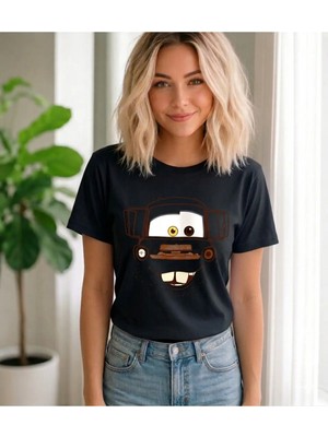 Vodexa Ünisex Oversize T-Shirt Kahverengi Kamyon Baskılı %100 Pamuk Tişört Rahat Kalıp