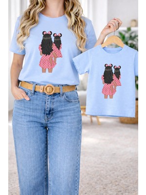 Vodexa Anne Kız Kombin Oversize Tişört Twin T-Shirt %100 Pamuk Rahat Kalıp