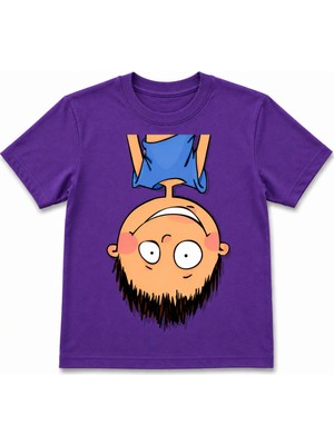 Vodexa Ünisex Oversize T-Shirt Ters Duran Çocuk Baskılı %100 Pamuk Tişört Rahat Kalıp