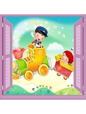 Çocuk Odası Bebek Odası Pencere Poster Duvar Kağıdı Tren