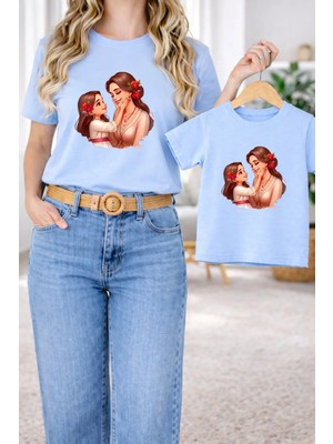 Vodexa Anne Kız Kombin Oversize Tişört Twin T-Shirt %100 Pamuk Rahat Kalıp