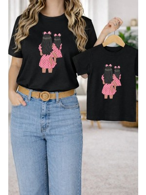 Vodexa Anne Kız Kombin Oversize Tişört Twin T-Shirt %100 Pamuk Rahat Kalıp