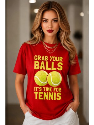 Vodexa Unisex Oversize Tennis Baskılı T-Shirt %100 Pamuk Tenis Temalı Rahat Kalıp Kısa Kollu Tişört