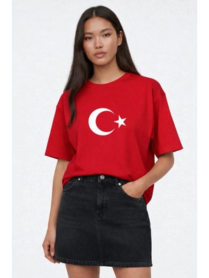 Vodexa Ünisex Oversize T-Shirt Türk Bayrak Baskılı %100 Pamuk Tişört Rahat Kalıp