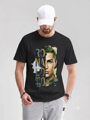 Vodexa Unisex Oversize Tennis Baskılı T-Shirt %100 Pamuk R.naldo Temalı Rahat Kalıp Kısa Kollu Tişört