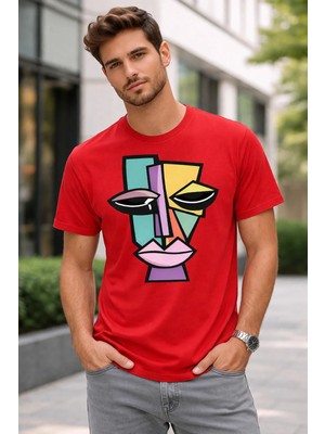 Vodexa Ünisex Oversize T-Shirt Boyalı Yüz Baskılı %100 Pamuk Tişört Rahat Kalıp