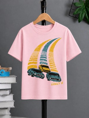 Vodexa Ünisex Oversize T-Shirt 3 Yarış Aracı Baskılı %100 Pamuk Tişört Rahat Kalıp