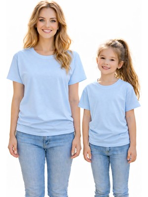 Vodexa Anne Kız Kombin Sade Oversize Tişört Twin T-Shirt %100 Pamuk Rahat Kalıp