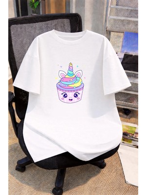 Vodexa Oversize Çocuk Genç Tişört %100 Pamuk Baskılı Rahat Kalıp Günlük Şık T-Shirt