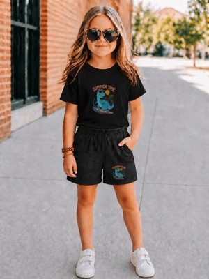 Vodexa Erkek-Kız Çocuk Tişört ve Şort Takım %100 Pamuk Yazlık Rahat Kalıp Baskılı T-Shirt Çocuk Kombin