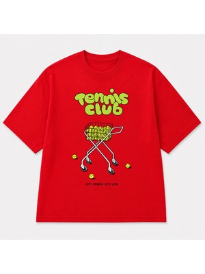 Vodexa Ünisex Oversize T-Shirt Tennis 3 Baskılı %100 Pamuk Tişört Rahat Kalıp