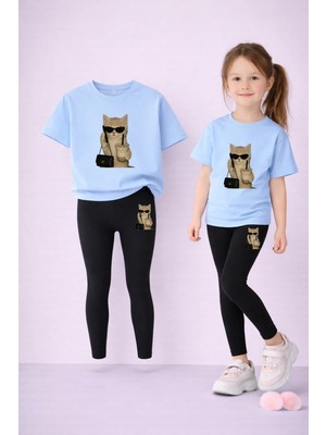 Vodexa Tayt-T-Shirt Takım Anne Kız Kombin %100 Pamuk Esnek Rahat Günlük Spor Kombin