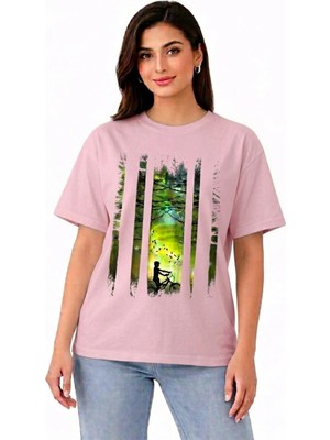 Vodexa Ünisex Oversize T-Shirt Ormanda Baskılı %100 Pamuk Tişört Rahat Kalıp