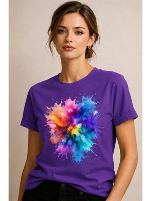 Vodexa Kadın Oversize T-Shirt Karışık Renkler Baskılı %100 Pamuk Tişört Rahat Kalıp