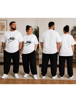 Vodexa Ünisex Oversize T-Shirt Yolda Araba Baskılı %100 Pamuk Büyük Beden Tişört Rahat Kalıp