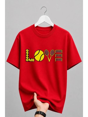 Vodexa Unisex Oversize Tennis Baskılı T-Shirt %100 Pamuk Tenis Temalı Rahat Kalıp Kısa Kollu Tişört