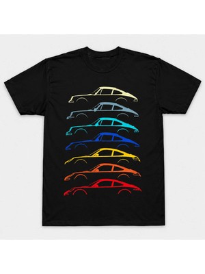 Vodexa Ünisex Oversize T-Shirt Beş Araç Baskılı %100 Pamuk Tişört Rahat Kalıp