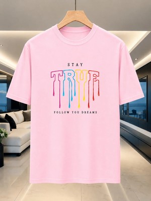 Vodexa Ünisex Oversize T-Shirt True Baskılı %100 Pamuk Tişört Rahat Kalıp