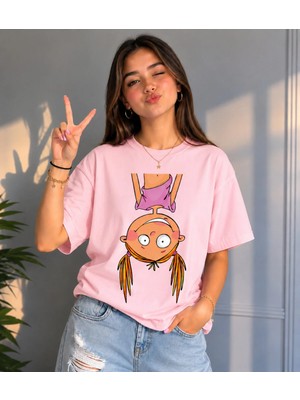 Vodexa Kadın Oversize T-Shirt Başaşagı Baskılı %100 Pamuk Tişört Rahat Kalıp