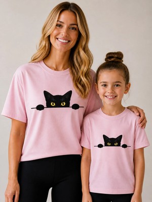 Vodexa Anne Çoçuk Oversize Tişört Kombin Twin T-Shirt %100 Pamuk Rahat Kalıp (Tekli Olarak Satılmaktadır)